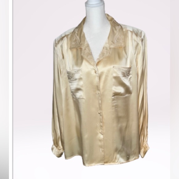 100% Ivory Silk Luxury Vintage Paul Alexander Blouse Top 14 NO BIG Just PLUS❣️ - Picture 2 of 9